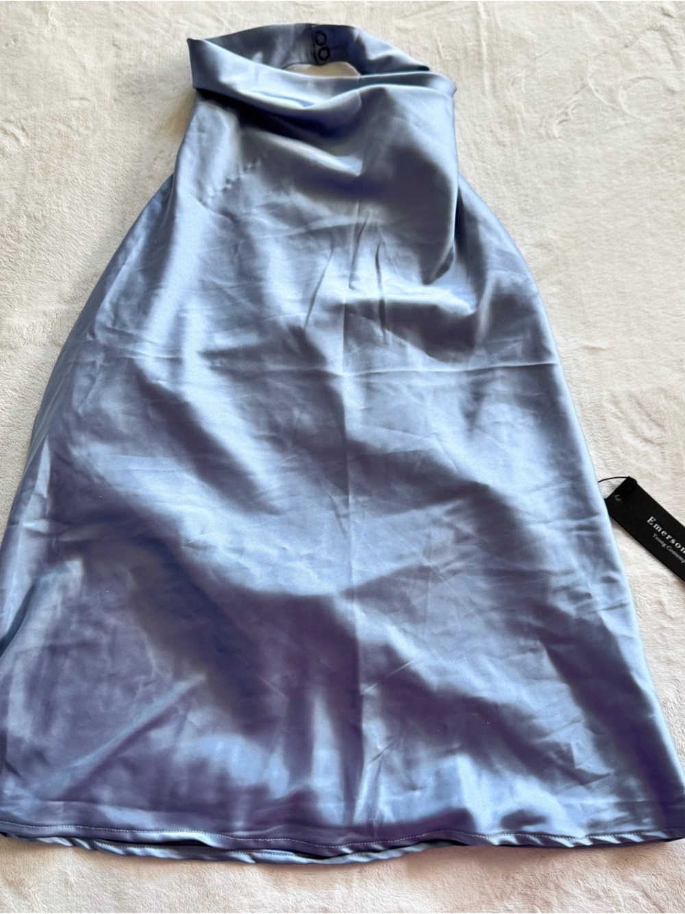 Satin Light Blue Halter Mini Dress